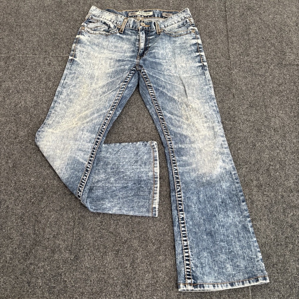 Buckle Jeans Mens 30x28 Blue BKE Fulton Bootcut Denim Stone Wash Whiskering
